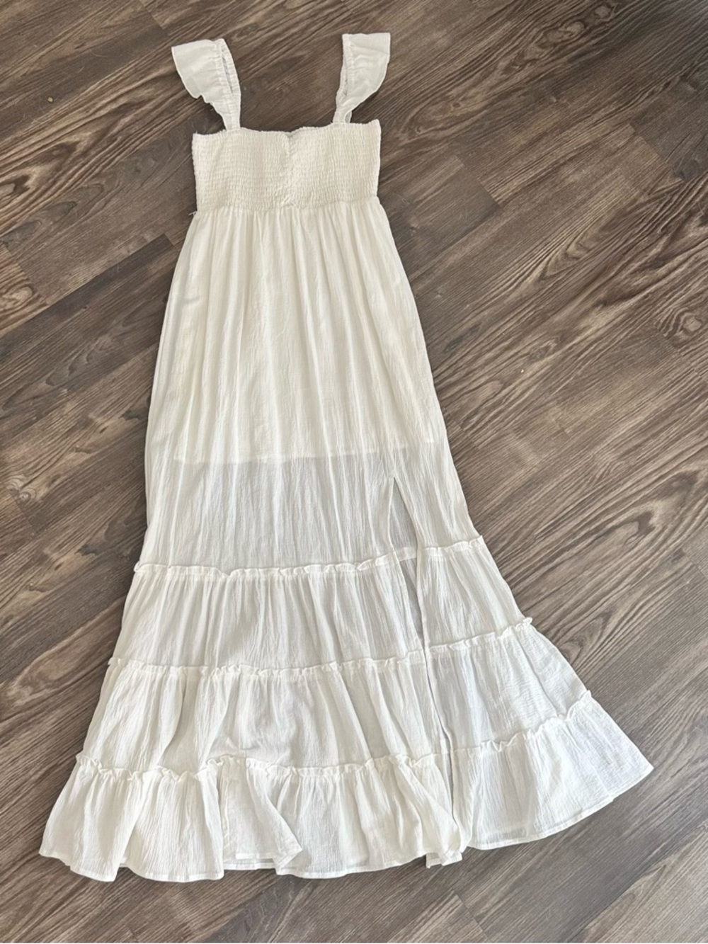 Women's Flowy Boho Beach Hippie Cotton Gauze Maxi Dress White - Size S